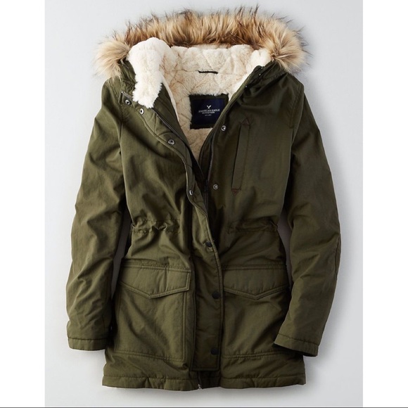 American Eagle Outfitters Jackets & Blazers - NEW American Eagle Fur Hooded Long Parka Jacket S
